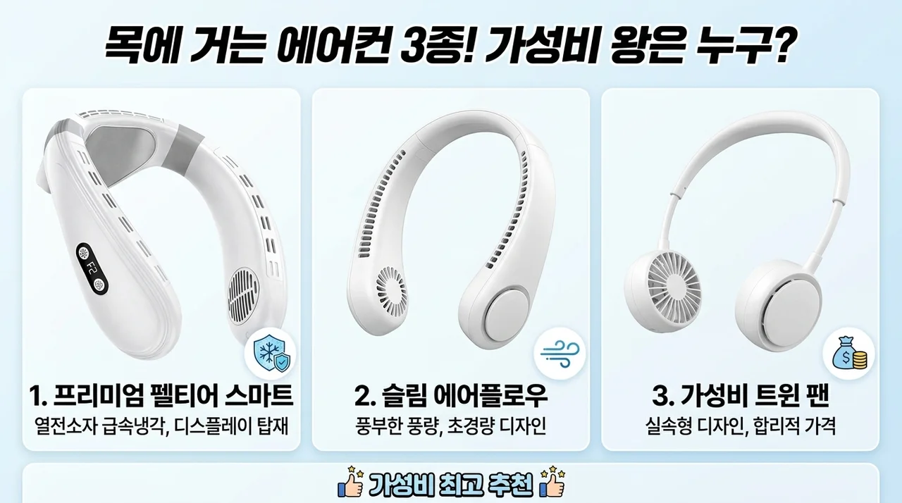 에어컨을 목에 걸었다고? 급속냉각 휴대용 무선 선풍기 3종, 가성비 끝판왕은?